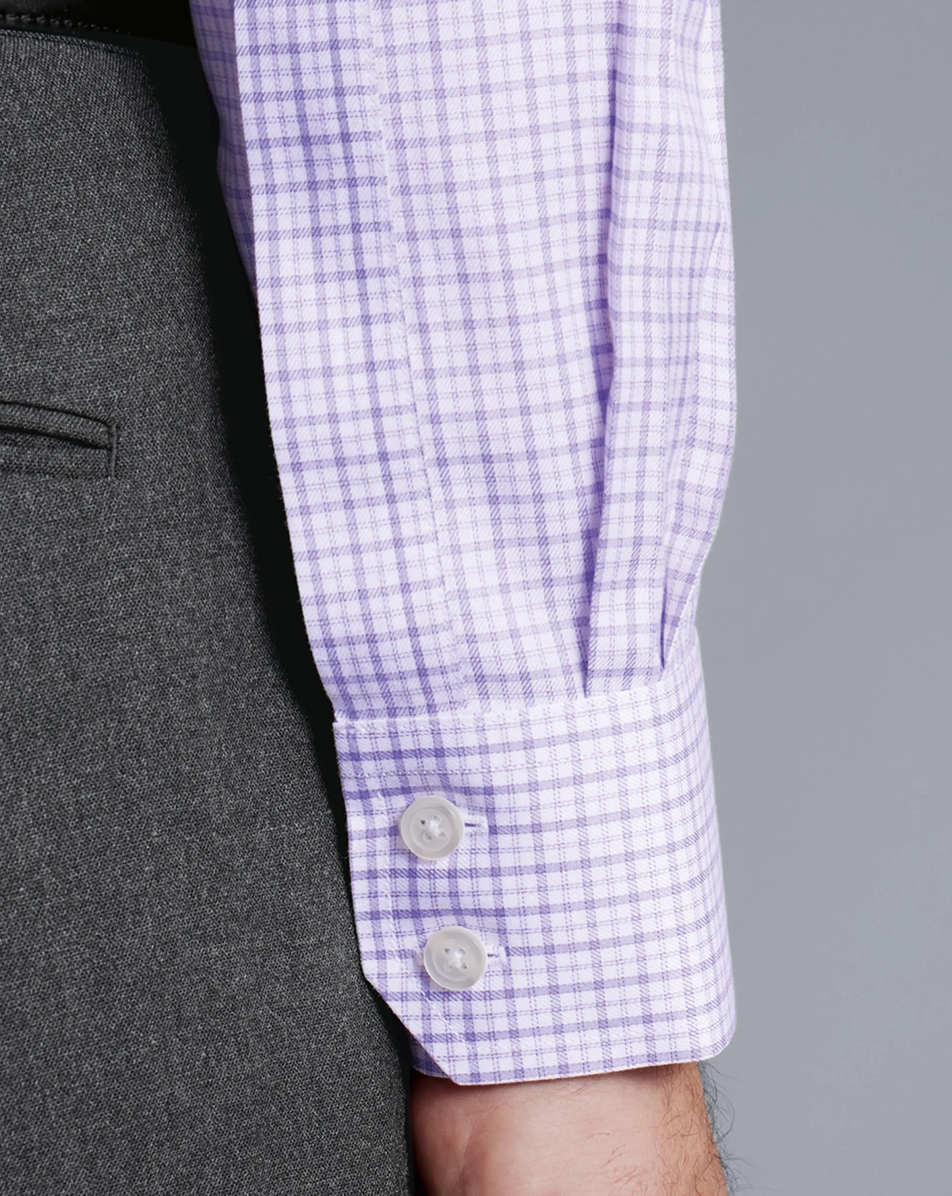 Clearance Charles Tyrwhitt Spread Collar Non-Iron Twill Windowpane Check Shirt - Purple Lilac