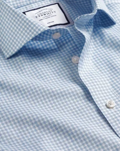 Discount Charles Tyrwhitt Spread Collar Non-Iron Twill Mini Windowpane Check Shirt - Steel Blue