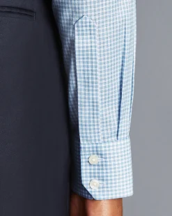 Discount Charles Tyrwhitt Spread Collar Non-Iron Twill Mini Windowpane Check Shirt - Steel Blue
