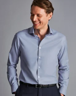 New Charles Tyrwhitt Spread Collar Non-Iron Twill Shirt- Blue Indigo