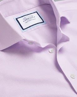 New Charles Tyrwhitt Spread Collar Non-Iron Twill Micro Check Shirt - Mauve Purple
