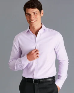 New Charles Tyrwhitt Spread Collar Non-Iron Twill Micro Check Shirt - Mauve Purple