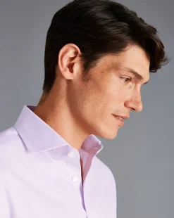 New Charles Tyrwhitt Spread Collar Non-Iron Twill Micro Check Shirt - Mauve Purple