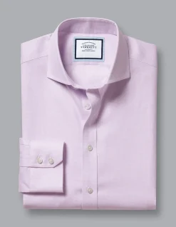 New Charles Tyrwhitt Spread Collar Non-Iron Twill Micro Check Shirt - Mauve Purple