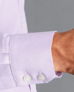New Charles Tyrwhitt Spread Collar Non-Iron Twill Micro Check Shirt - Mauve Purple
