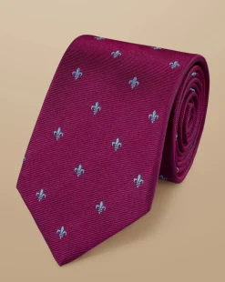 Flash Sale Charles Tyrwhitt Stain Resistant Fleur-de-Lys Silk Tie - Black Purple Berry