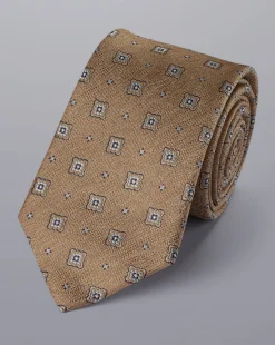 Clearance Charles Tyrwhitt Stain Resistant Floral Pattern Tie - Tan
