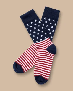 Cheap Charles Tyrwhitt Star and Stripes Socks - Navy & Red Navy and Red