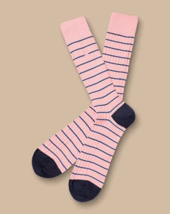 Clearance Charles Tyrwhitt Stripe Cotton Rib Socks - Light Pink
