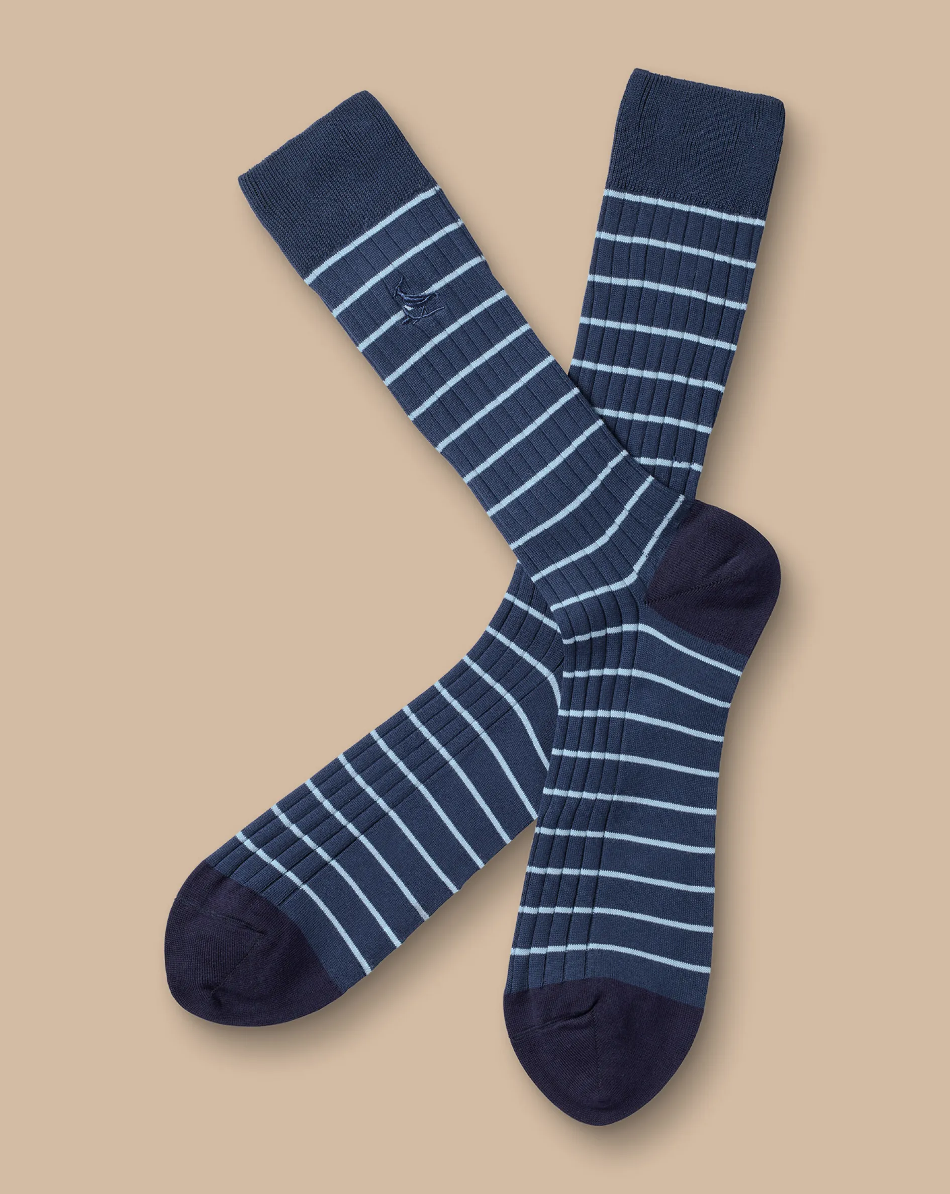 Sale Charles Tyrwhitt Stripe Cotton Rib Socks - French Blue