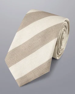 Best Sale Charles Tyrwhitt Stripe Linen Silk Tie - Stone & Ivory Stone & Ivory
