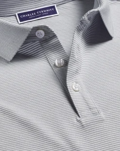 New Charles Tyrwhitt Striped Tyrwhitt Pique Polo - Light Grey