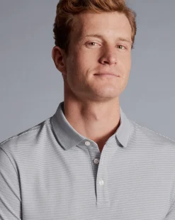 New Charles Tyrwhitt Striped Tyrwhitt Pique Polo - Light Grey