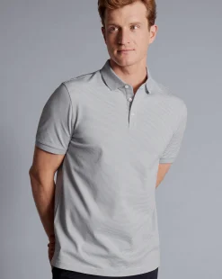 New Charles Tyrwhitt Striped Tyrwhitt Pique Polo - Light Grey