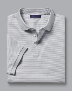 New Charles Tyrwhitt Striped Tyrwhitt Pique Polo - Light Grey