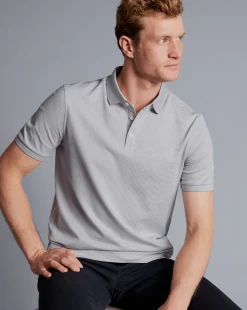 New Charles Tyrwhitt Striped Tyrwhitt Pique Polo - Light Grey