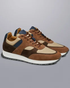 Best Sale Charles Tyrwhitt Suede and Stone Textile Sneakers - Walnut Brown & Stone Walnut Brown & Stone