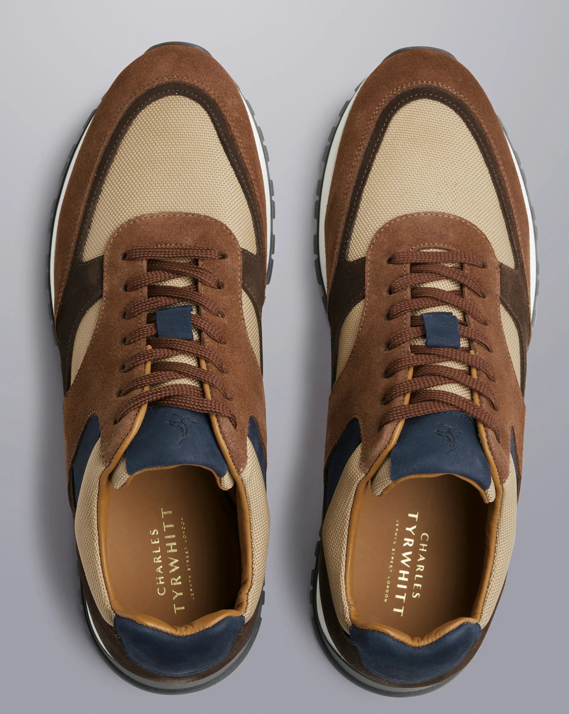 Best Sale Charles Tyrwhitt Suede and Stone Textile Sneakers - Walnut Brown & Stone Walnut Brown & Stone