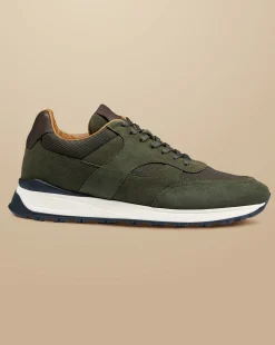 Store Charles Tyrwhitt Suede and Textile Sneakers - Olive Green