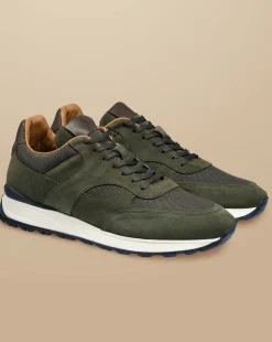 Store Charles Tyrwhitt Suede and Textile Sneakers - Olive Green