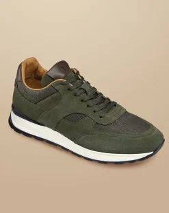 Store Charles Tyrwhitt Suede and Textile Sneakers - Olive Green