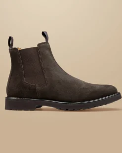 Shop Charles Tyrwhitt Suede Chelsea Boots - Chocolate Brown