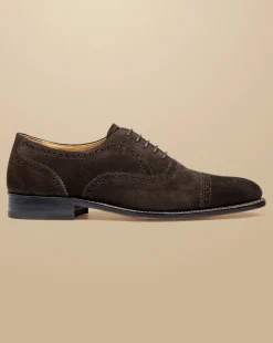 Cheap Charles Tyrwhitt Suede Oxford Brogue Shoes - Dark Chocolate
