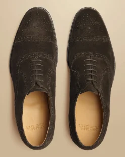 Cheap Charles Tyrwhitt Suede Oxford Brogue Shoes - Dark Chocolate