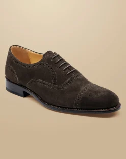 Cheap Charles Tyrwhitt Suede Oxford Brogue Shoes - Dark Chocolate