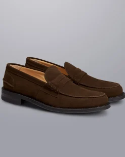 New Charles Tyrwhitt Suede Penny Loafers - Chocolate Brown
