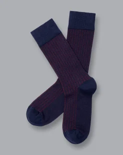 Shop Charles Tyrwhitt Textured Socks - French Blue & Maroon
