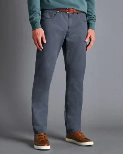 Cheap Charles Tyrwhitt Textured Washed 5-Pocket Pants - Denim Blue