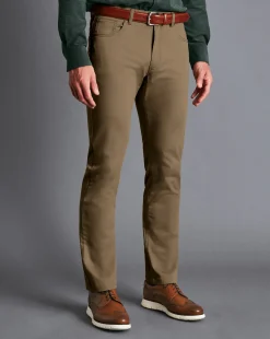Cheap Charles Tyrwhitt Textured Washed 5-Pocket Pants - Taupe