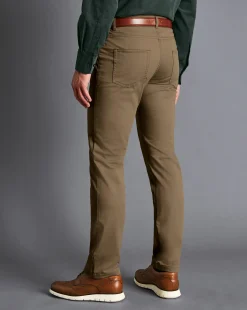 Cheap Charles Tyrwhitt Textured Washed 5-Pocket Pants - Taupe