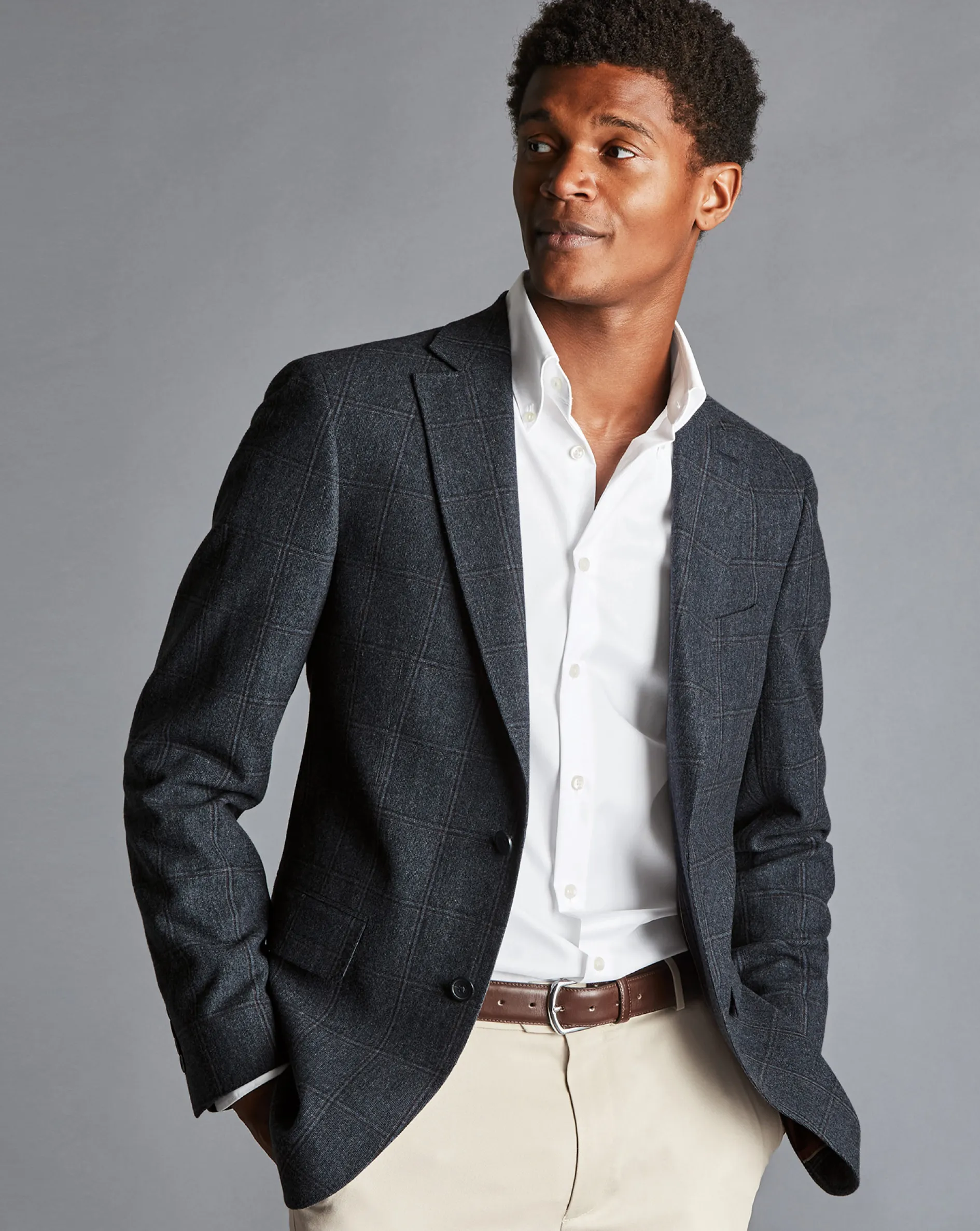Store Charles Tyrwhitt Textured Wool Windowpane Check Jacket - Denim Blue