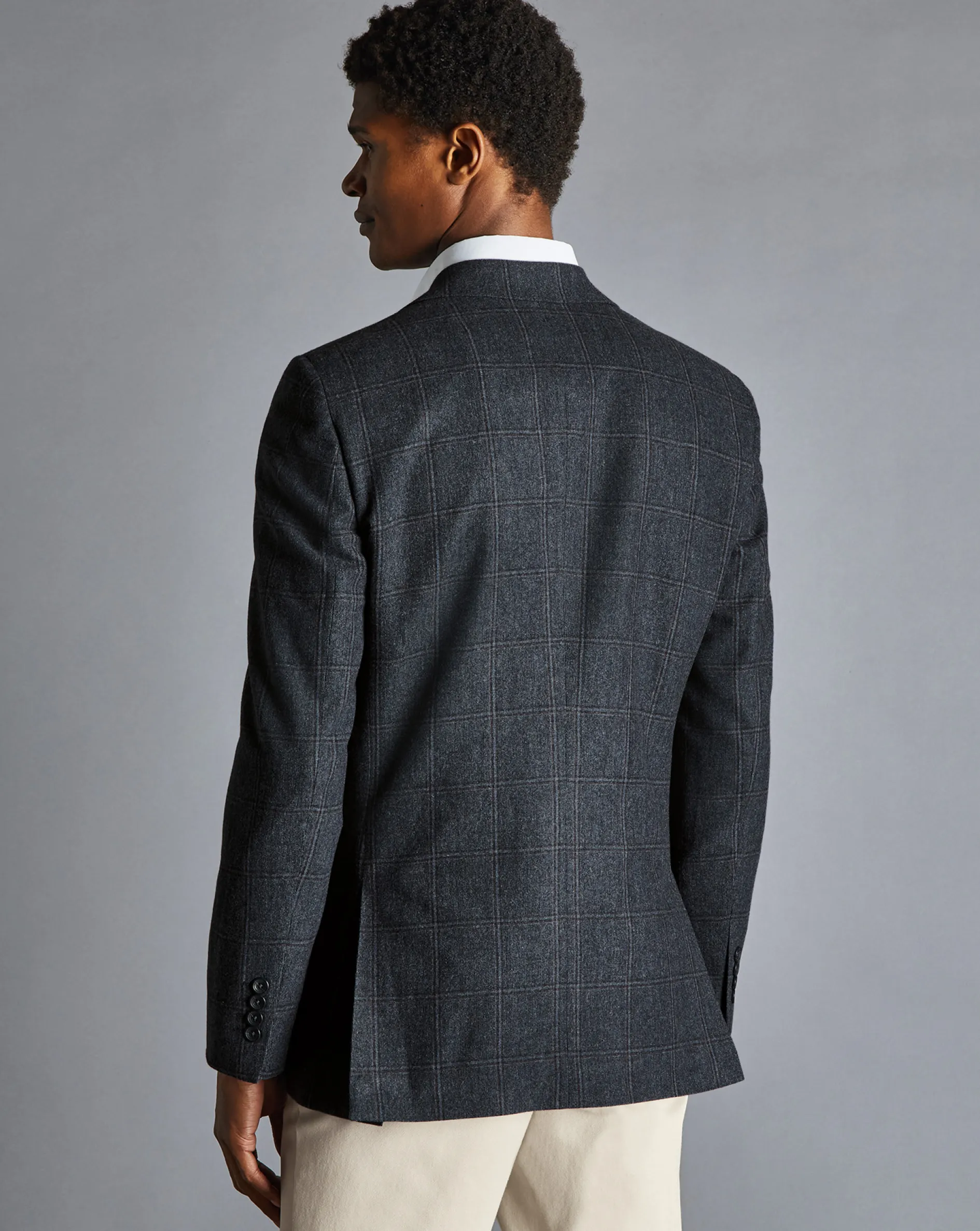 Store Charles Tyrwhitt Textured Wool Windowpane Check Jacket - Denim Blue
