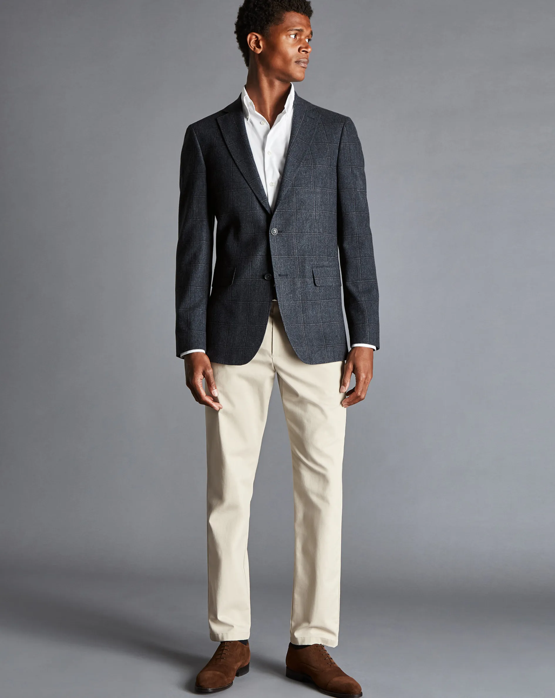 Store Charles Tyrwhitt Textured Wool Windowpane Check Jacket - Denim Blue