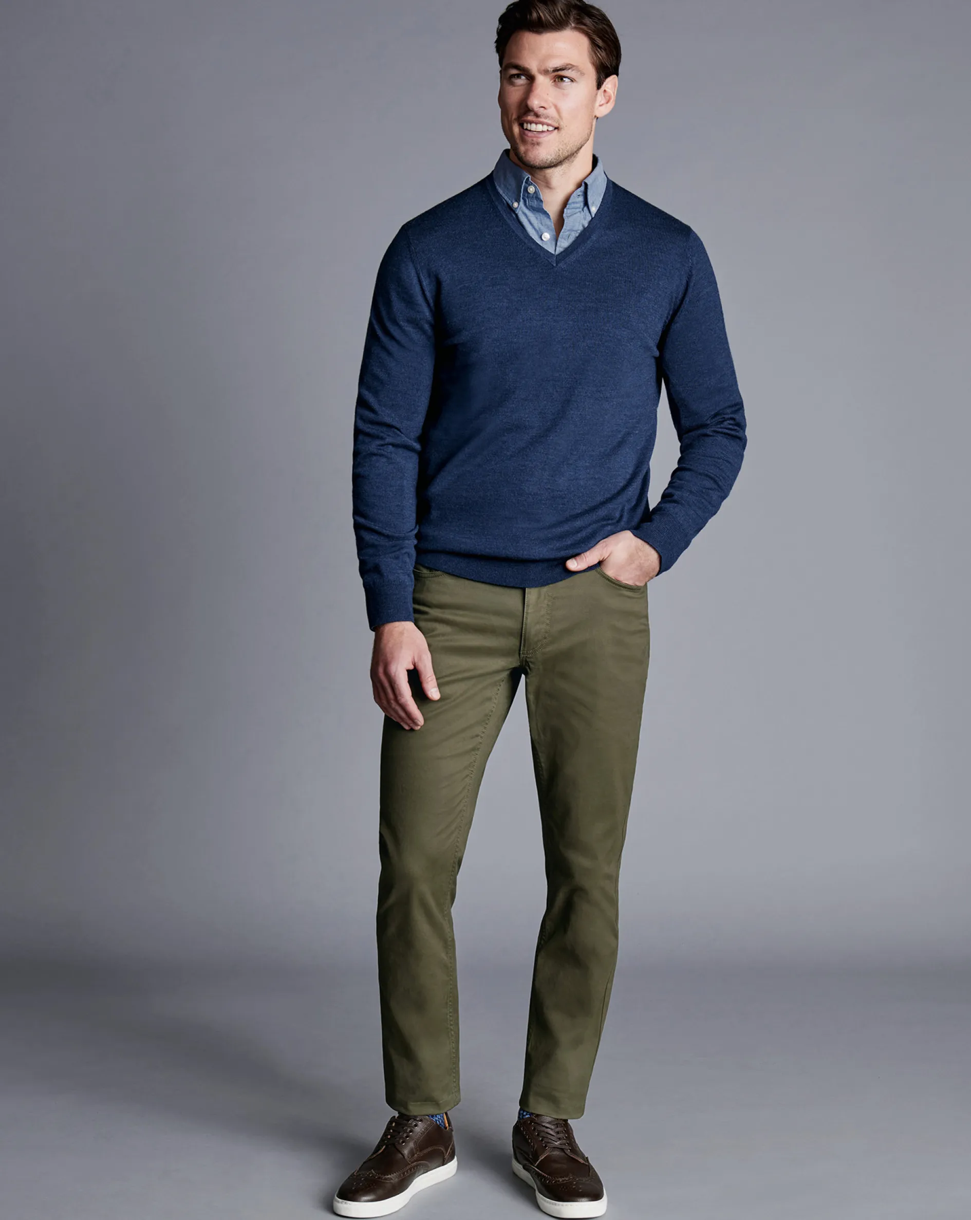 Discount Charles Tyrwhitt Twill 5 Pocket Jeans - Green Olive