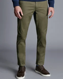 Discount Charles Tyrwhitt Twill 5 Pocket Jeans - Green Olive