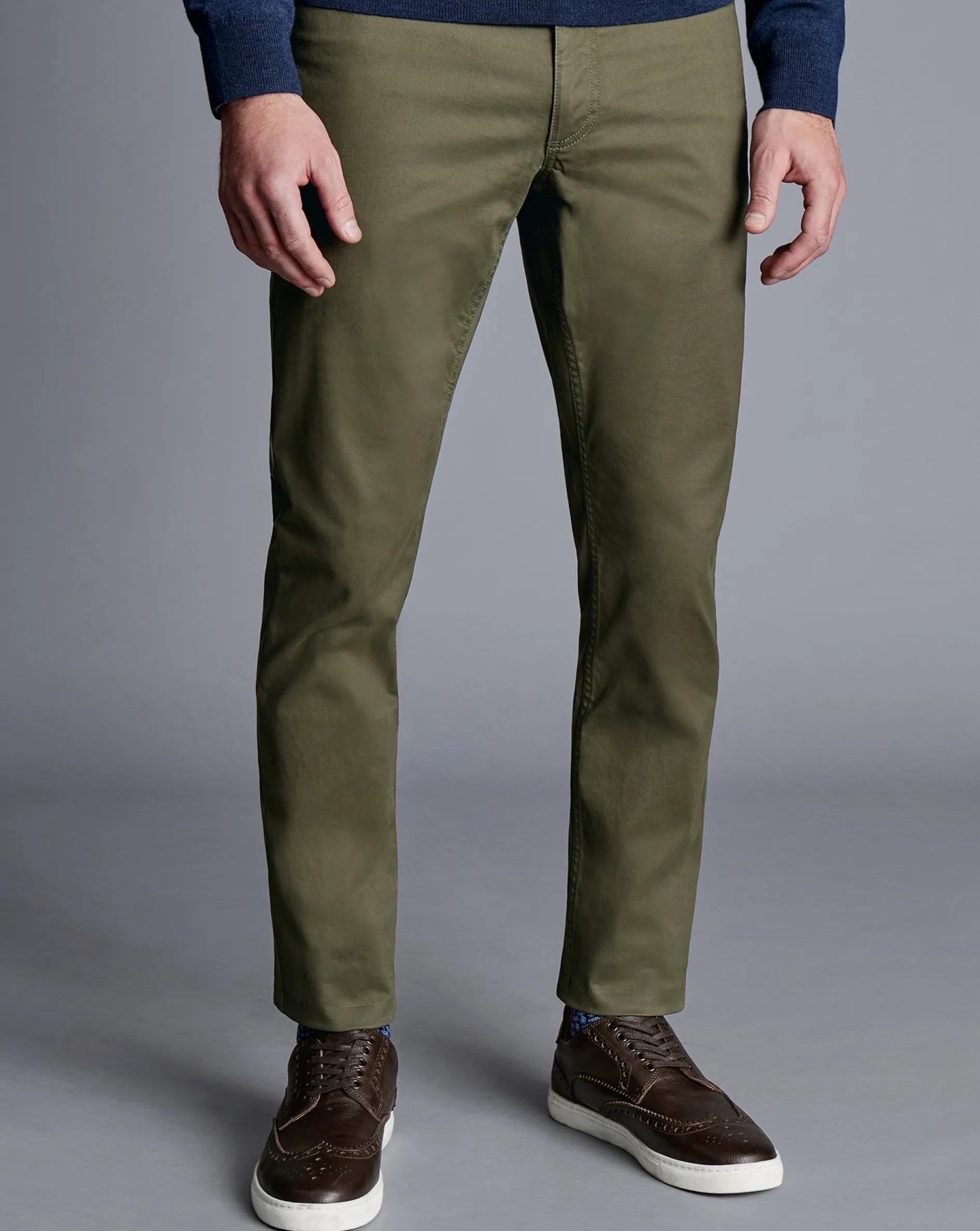 Discount Charles Tyrwhitt Twill 5 Pocket Jeans - Green Olive