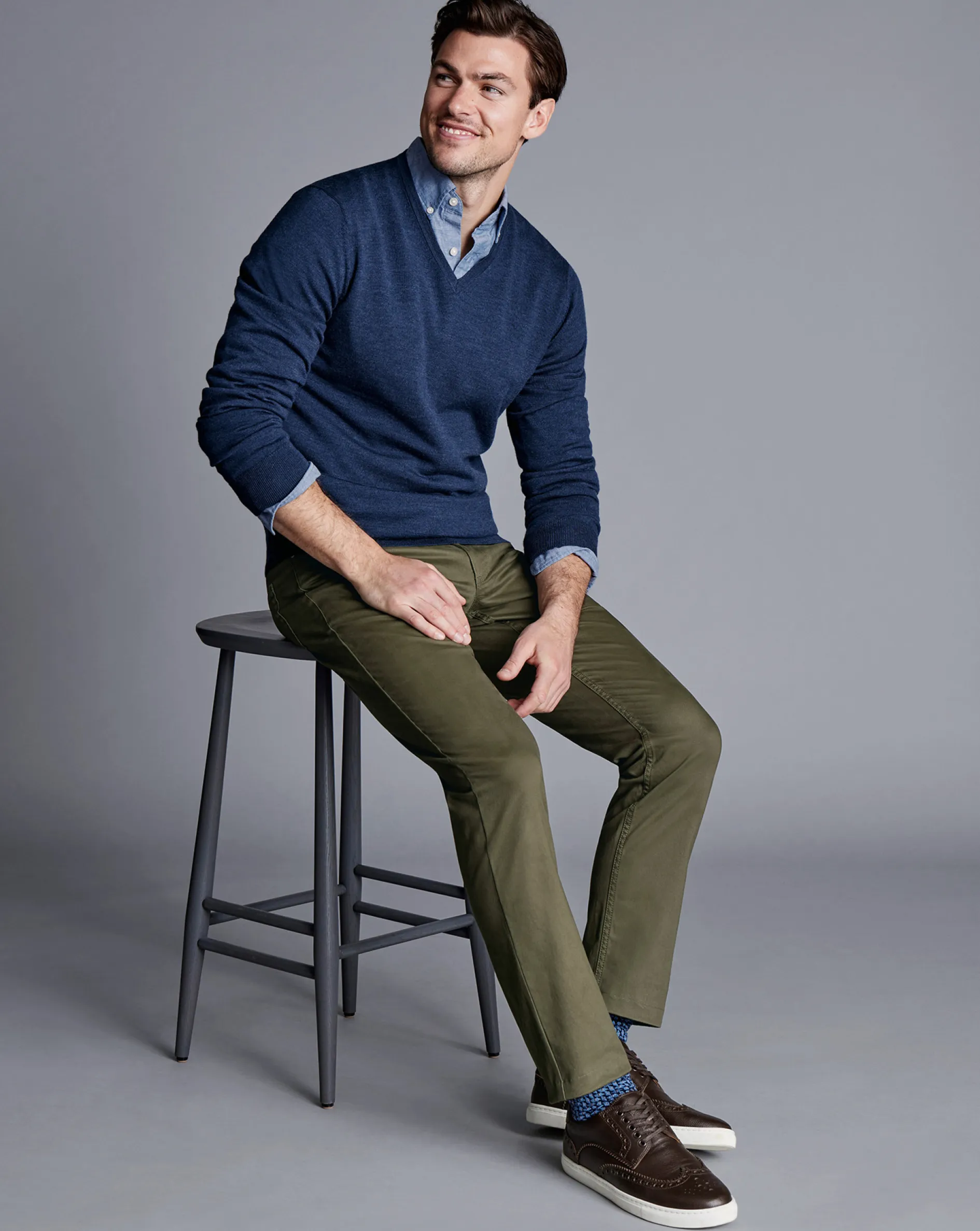 Discount Charles Tyrwhitt Twill 5 Pocket Jeans - Green Olive