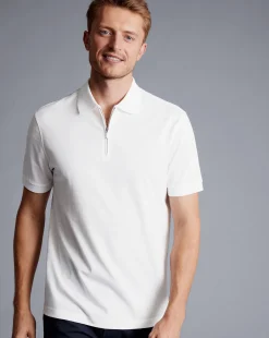 Shop Charles Tyrwhitt Tyrwhitt Cool Quarter Zip Polo - White
