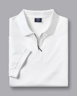 Shop Charles Tyrwhitt Tyrwhitt Cool Quarter Zip Polo - White