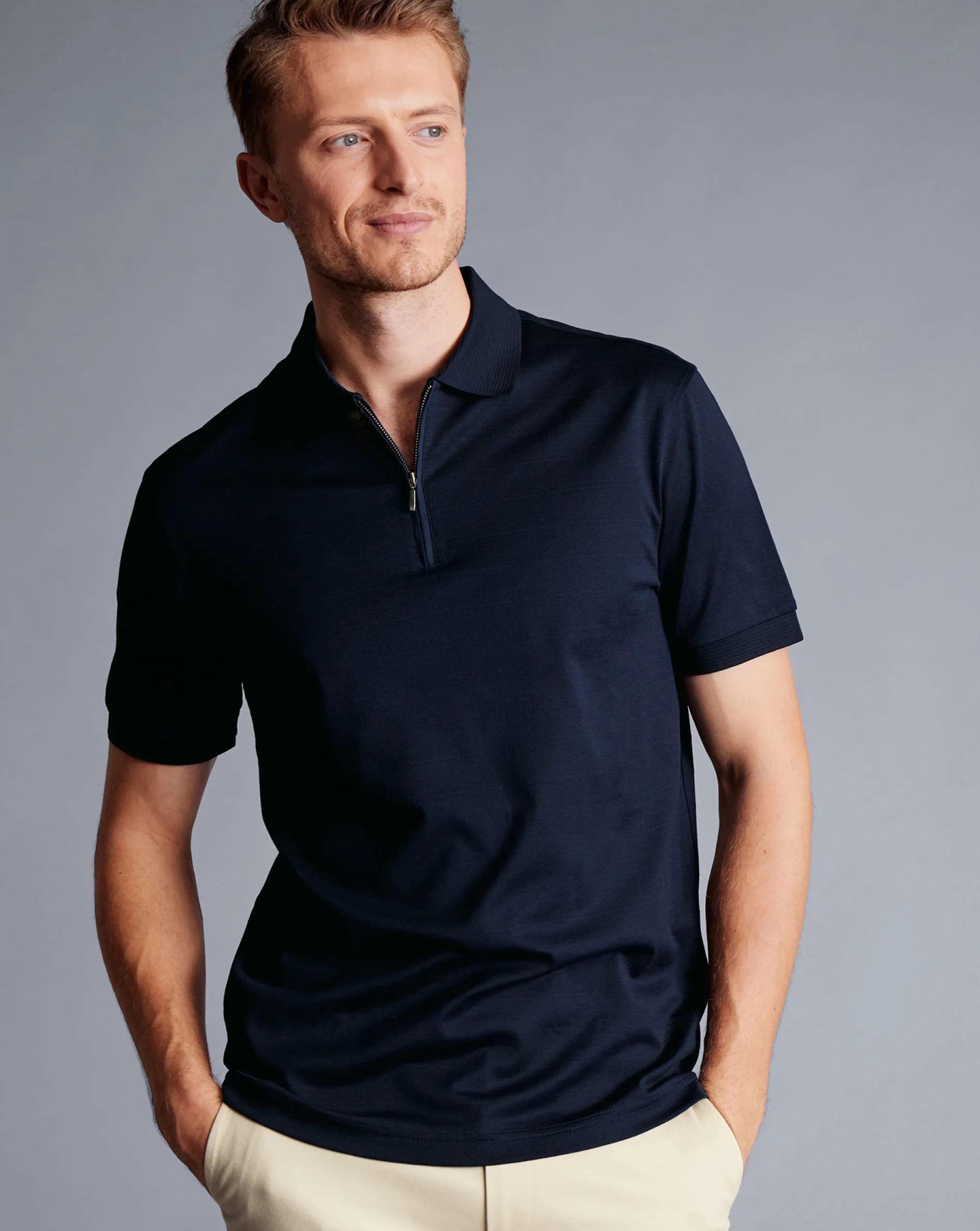 Best Sale Charles Tyrwhitt Tyrwhitt Cool Quarter Zip Polo - Dark Navy