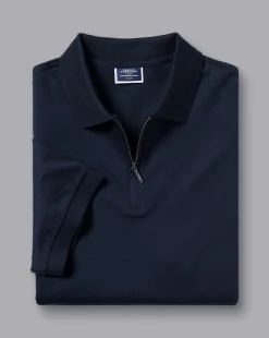 Best Sale Charles Tyrwhitt Tyrwhitt Cool Quarter Zip Polo - Dark Navy