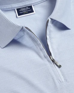 Cheap Charles Tyrwhitt Tyrwhitt Cool Quarter Zip Polo - Light Blue