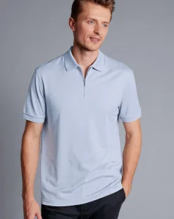 Cheap Charles Tyrwhitt Tyrwhitt Cool Quarter Zip Polo - Light Blue