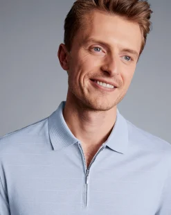 Cheap Charles Tyrwhitt Tyrwhitt Cool Quarter Zip Polo - Light Blue