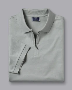 Best Sale Charles Tyrwhitt Tyrwhitt Cool Quarter Zip Polo - Light Grey