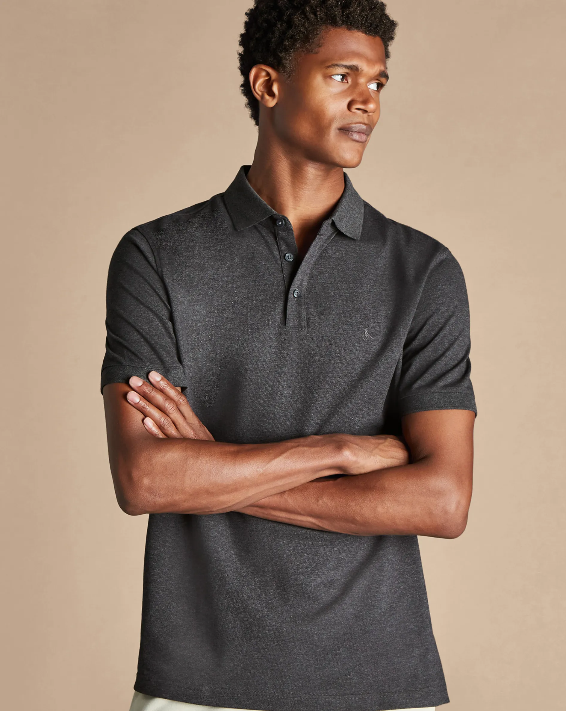Shop Charles Tyrwhitt Tyrwhitt Pique Polo - Dark Grey Marl
